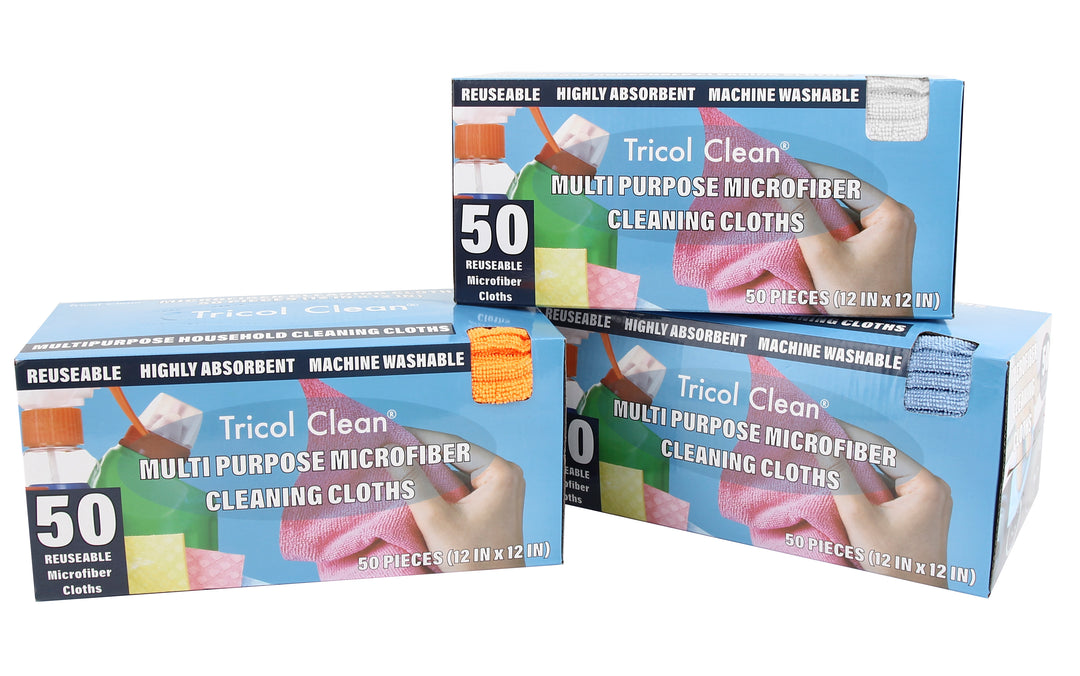Tricol Clean 50 PK Edgeless Microfiber Cleaning Rag in Dispenser Box