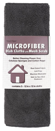 Microfiber Dish Cloths with Mesh Scrub, 3 Pack, Charcoal