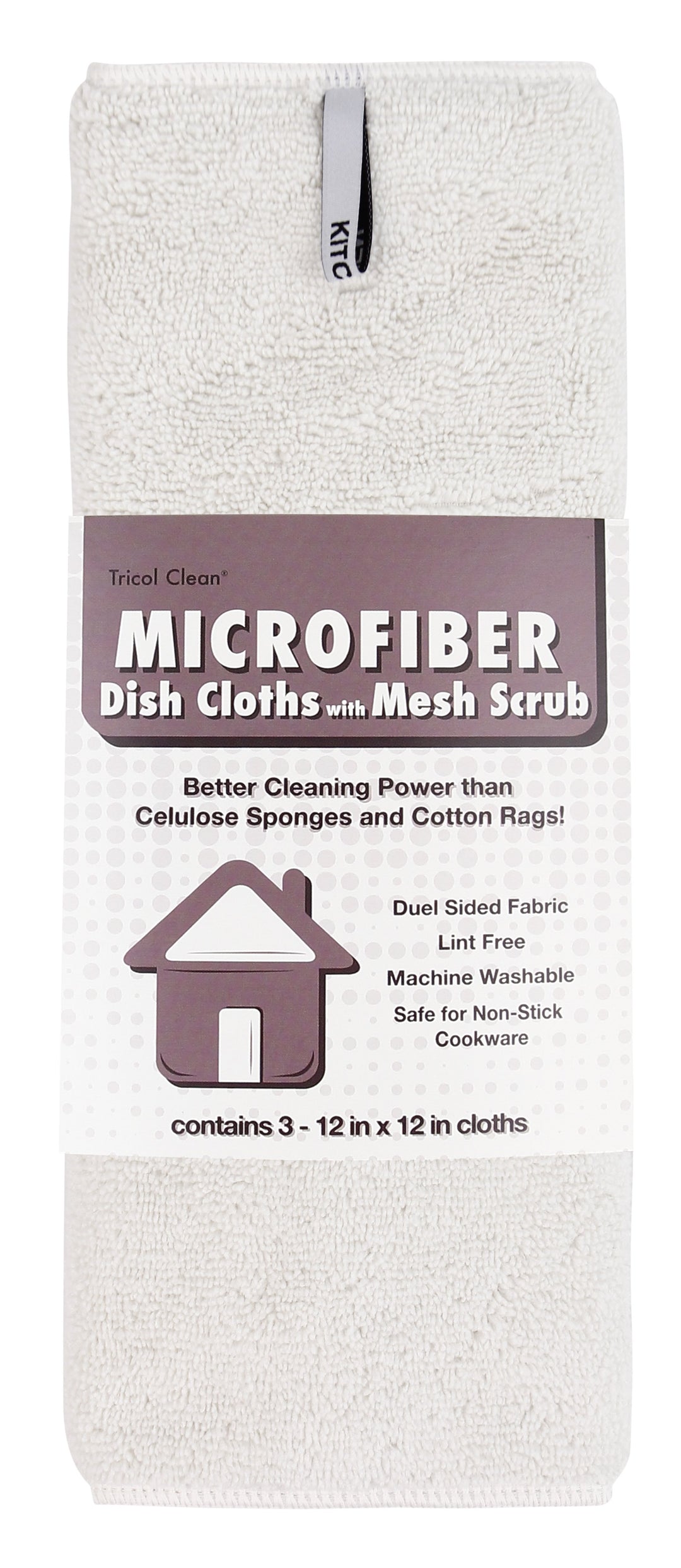 Microfiber Dish Cloths with Mesh Scrub, 3 Pack White