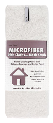 Microfiber Dish Cloths with Mesh Scrub, 3 Pack, White