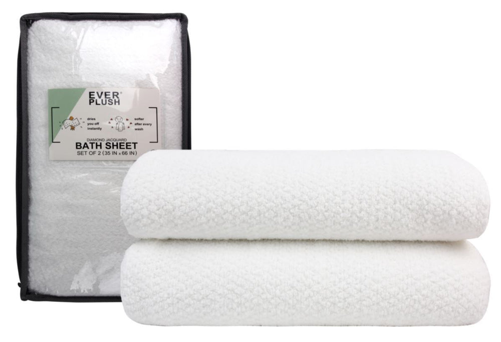 Diamond Jacquard Towels Bath Sheet - 2 Pack, White