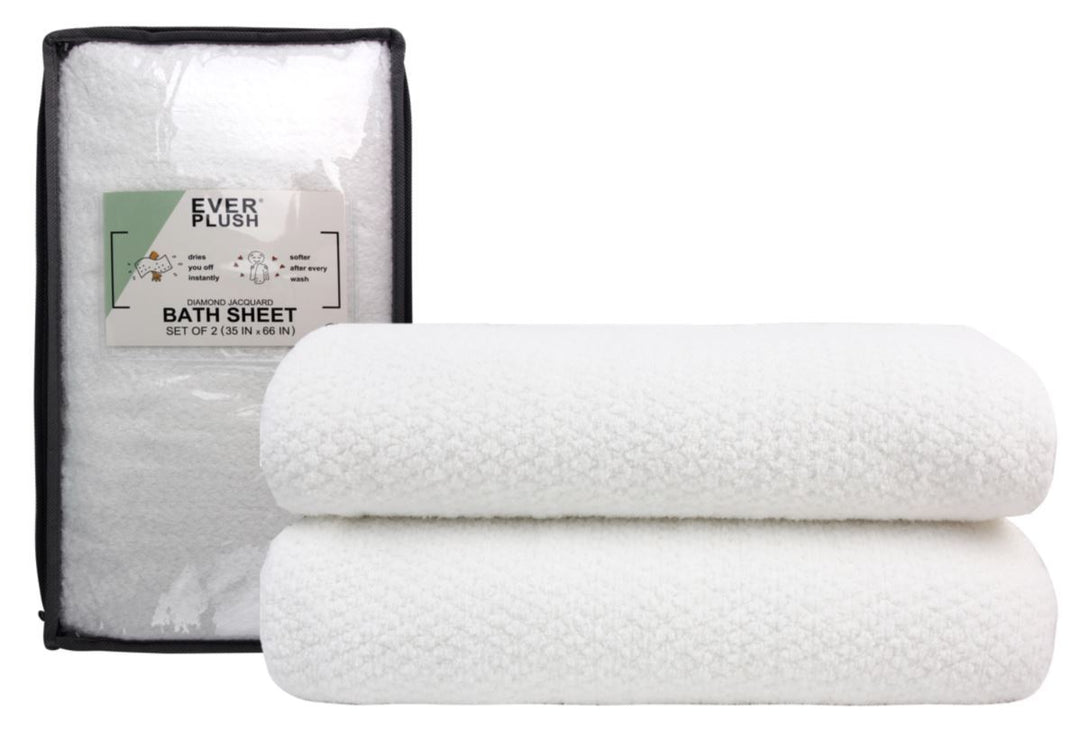 Everplush Diamond Jacquard Bath Sheet 2 Pack in White