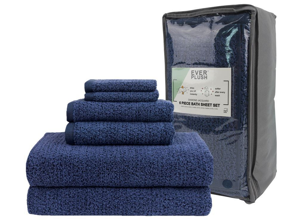 Everplush Diamond Jacquard Recycled 6 Piece Bath Towel Set, Khaki