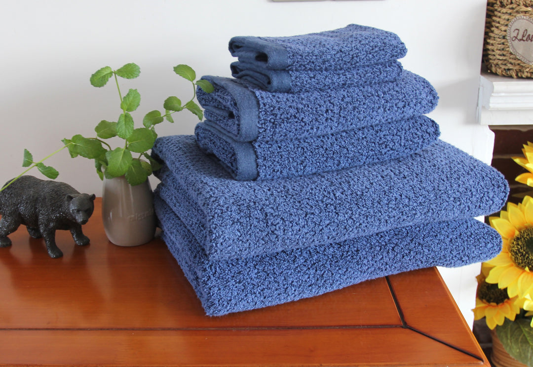 Diamond Jacquard Towels, 6 Piece Bath Sheet Towel Set, Navy Blue Recycled