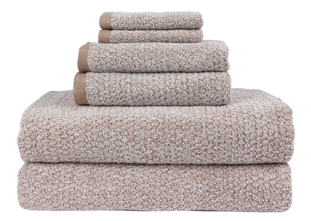 Diamond Jacquard Towels, 6 Piece Bath Sheet Towel Set, Khaki (Light Brown) Recycled
