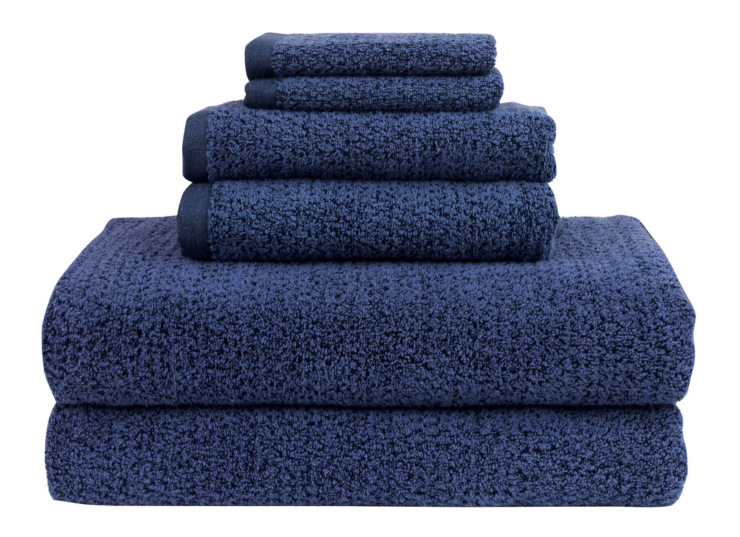 Diamond Jacquard Towels, 6 Piece Bath Sheet Towel Set, Navy Blue Recycled