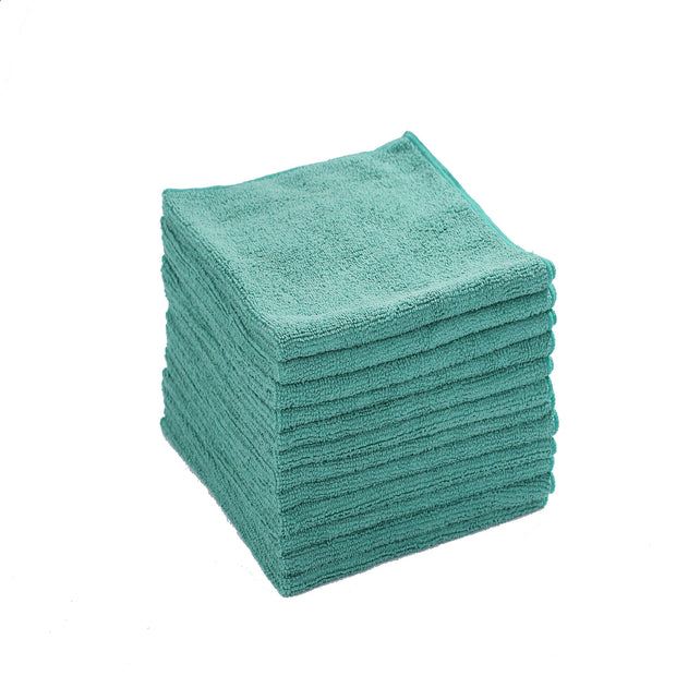 Commercial Grade Microfiber Cleaning Cloths, 12 Pack - Green for Kitchens & Food Service Environments