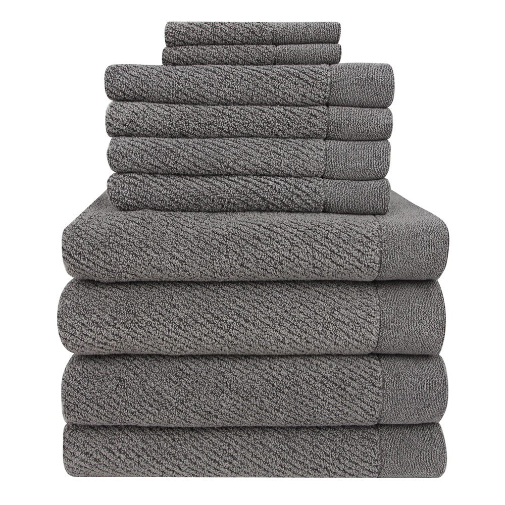 Everplush Hokime Ribbed Towels, Bath Towel Set - 10 Piece, Grey