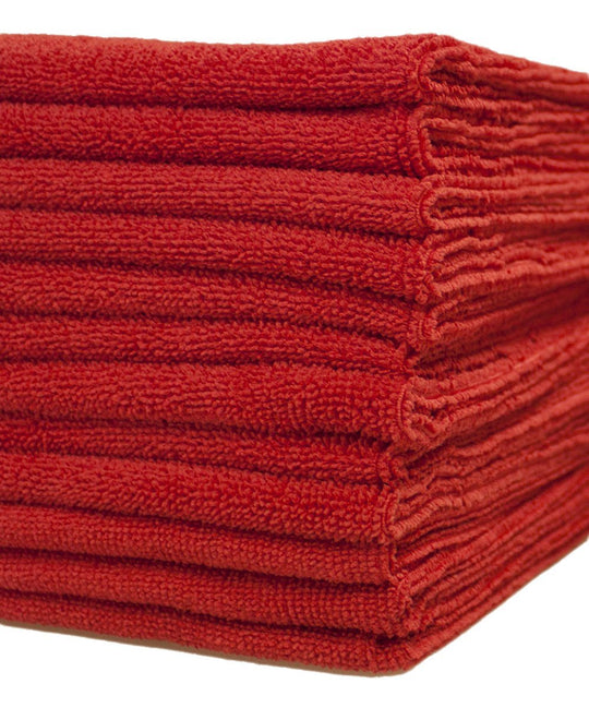 Commercial Grade Microfiber Cleaning Cloths, 12 Pack - Red for Bathroom & Sanitation Surfaces