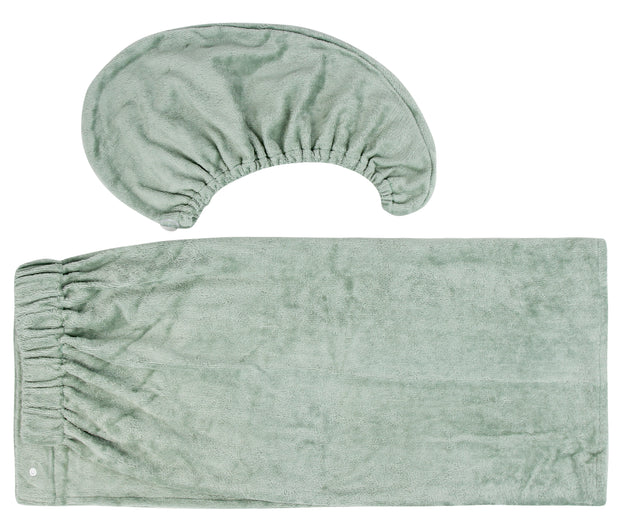 Extra Plush Bath Wrap + Hair Turban Set - Sage Green