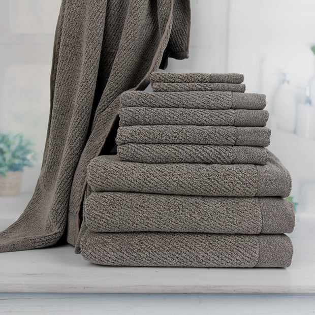 Hokime Ribbed Towels, Bath Towel Set - 10 Piece, Shitake Grey