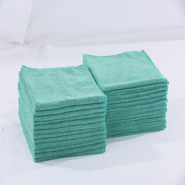 Commercial Grade Microfiber Cleaning Cloths, 12 Pack - Green for Kitchens & Food Service Environments