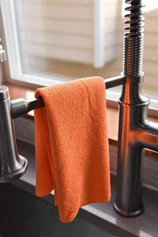 Commercial Grade Microfiber Cleaning Cloths, 12 Pack - Orange for Shop Towels