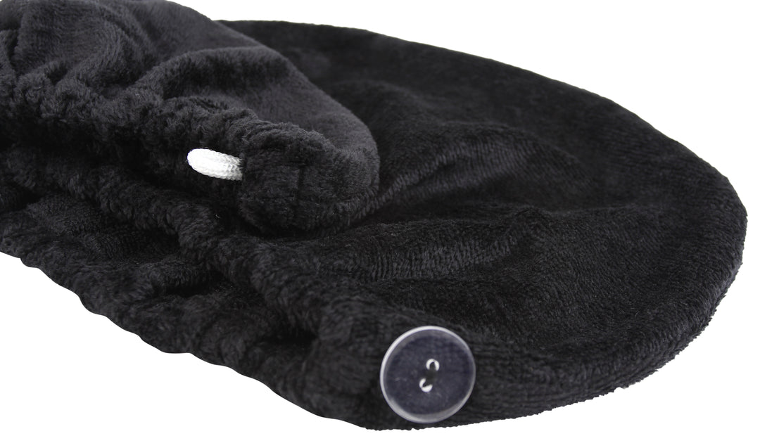 Extra Plush Bath Wrap + Hair Turban Set - Midnight Black